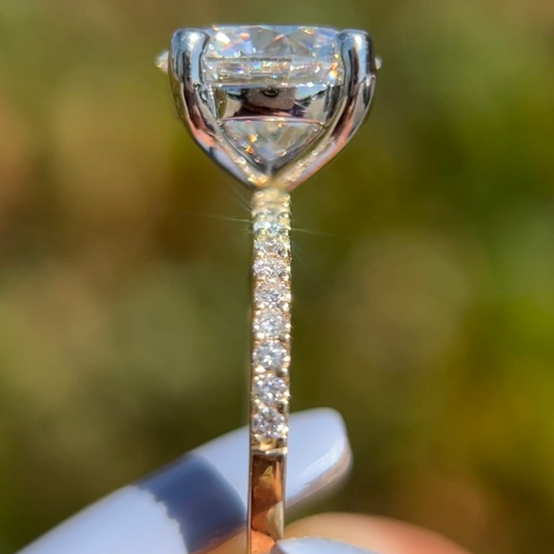 3 CT Round Cut Pave Engagement Ring - Moissanite Diamond