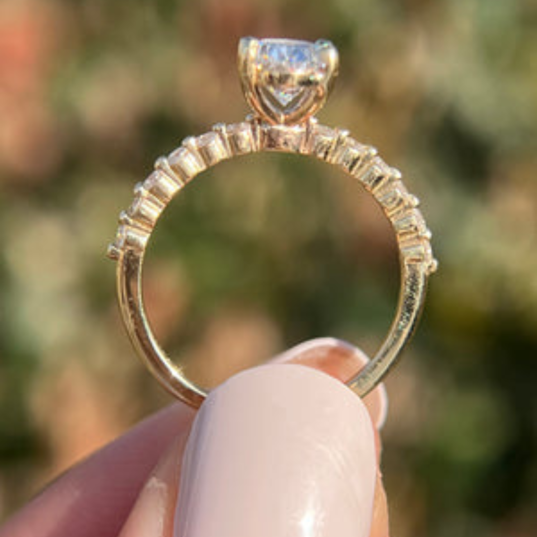 1 CT Oval Cut Pave Engagement Ring - Lab Grown Diamond