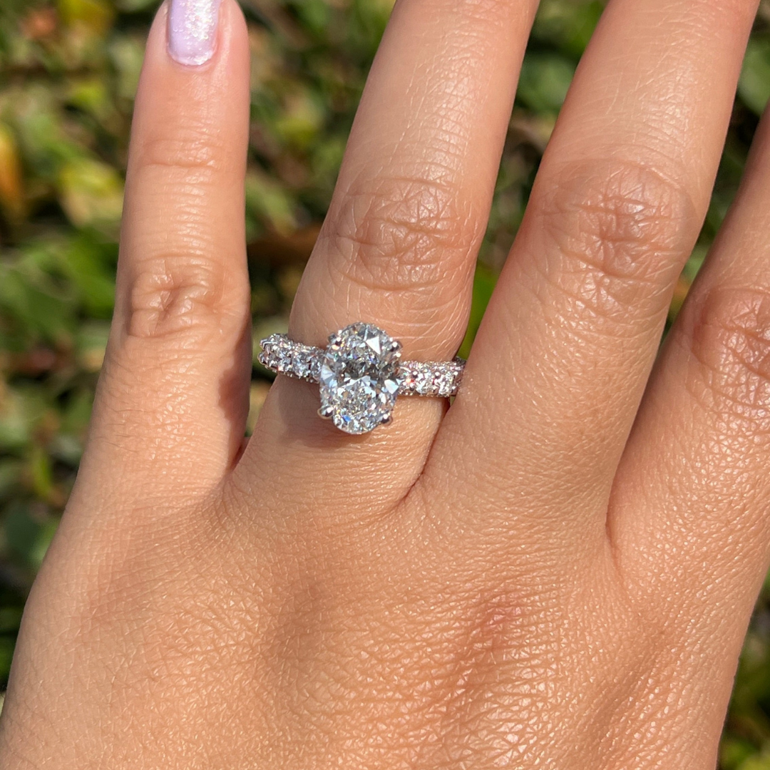 3 CT Oval Cut Pave Engagement Ring - Moissanite Diamond