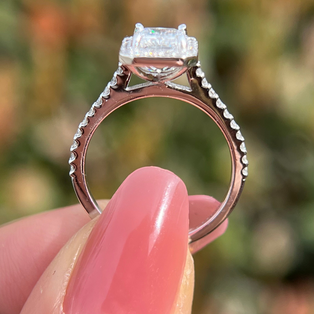 1 CT Radiant Cut Halo Pave Engagement Ring - Lab Grown Diamond