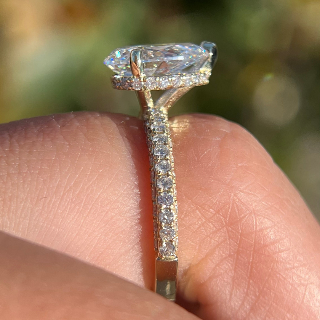 1 CT Pear Cut Pave Engagement Ring - Lab Grown Diamond