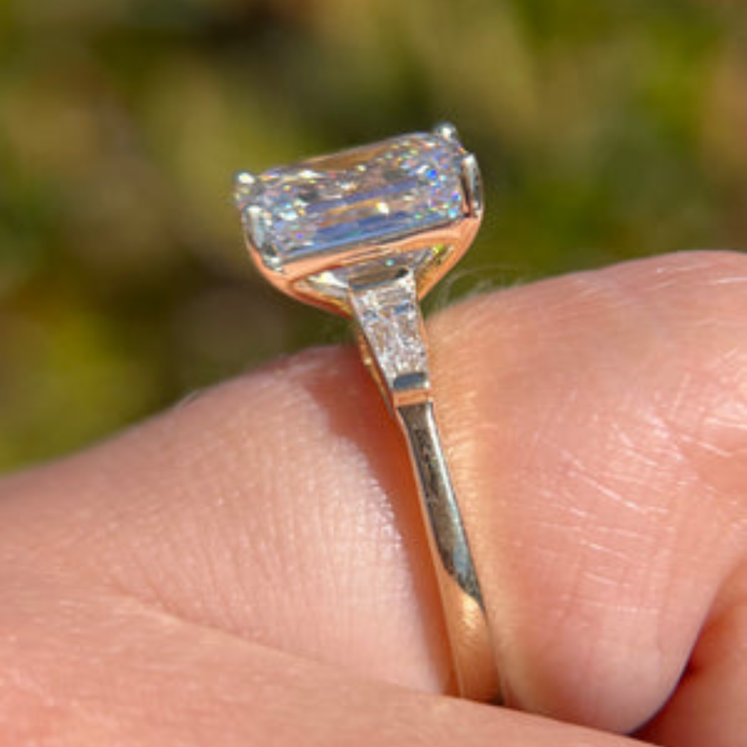 1 CT Emerald Cut Three Stone Engagement Ring - Moissanite Diamond