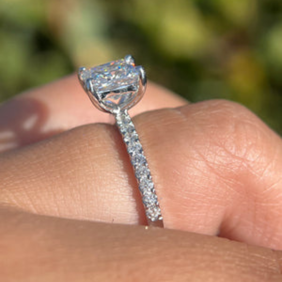 1 CT Princess Cut Pave Engagement Ring - Lab Grown Diamond