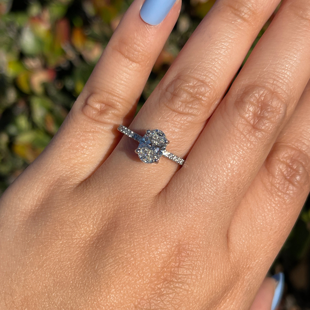 1 CT Oval Cut Pave Engagement Ring - Lab Grown Diamond