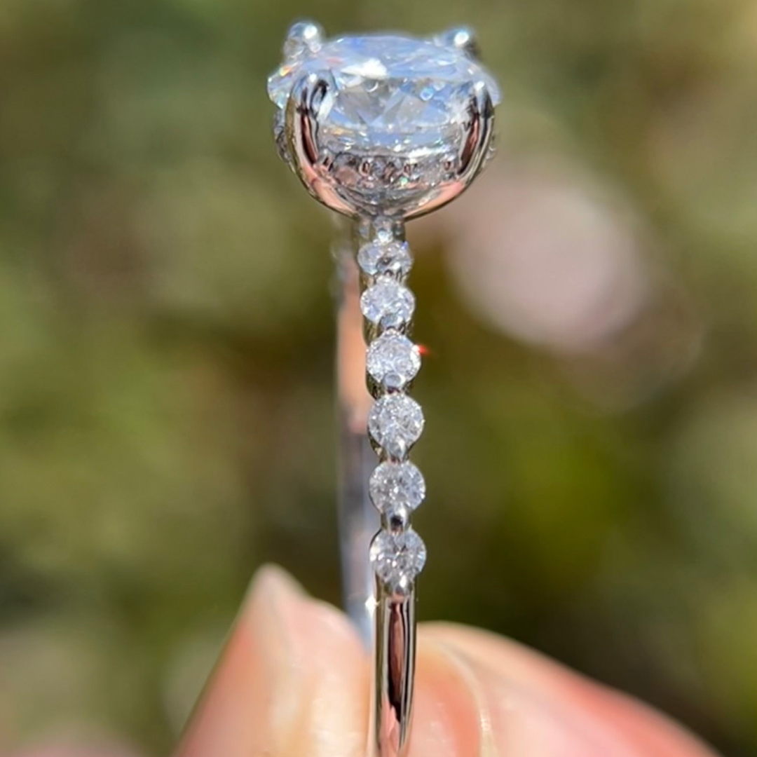 1 CT Round Cut Pave Engagement Ring - Lab Grown Diamond