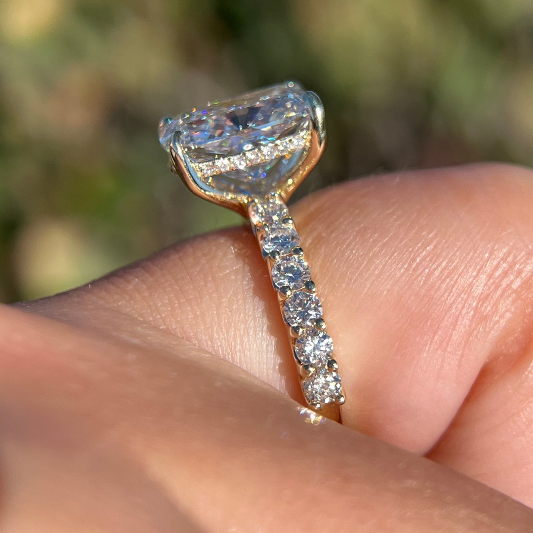 2 CT  Elongated Cushion Pave Engagement Ring - Moissanite Diamond