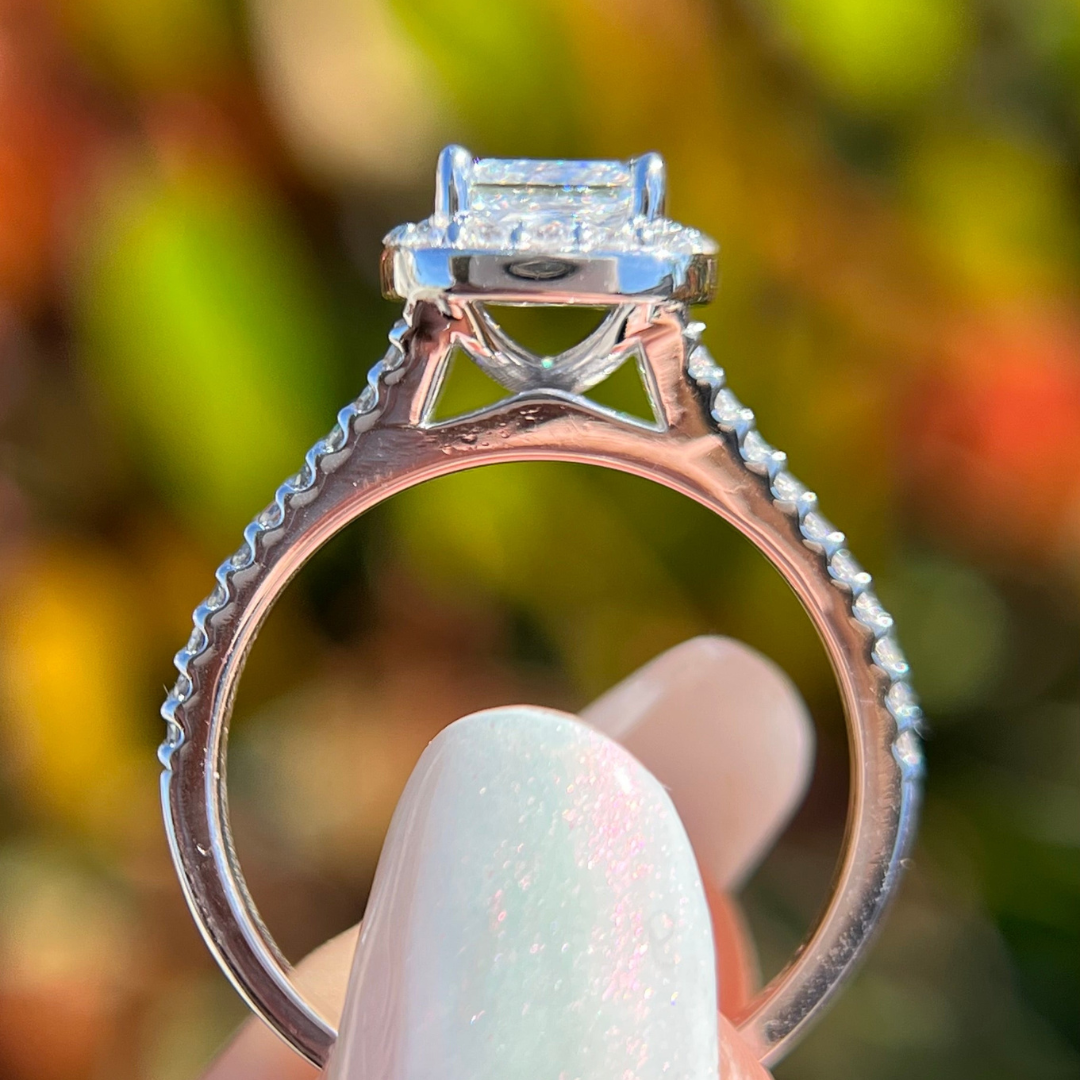 1 CT Cushion Cut Halo Split Shank Engagement Ring - Lab Grown Diamond