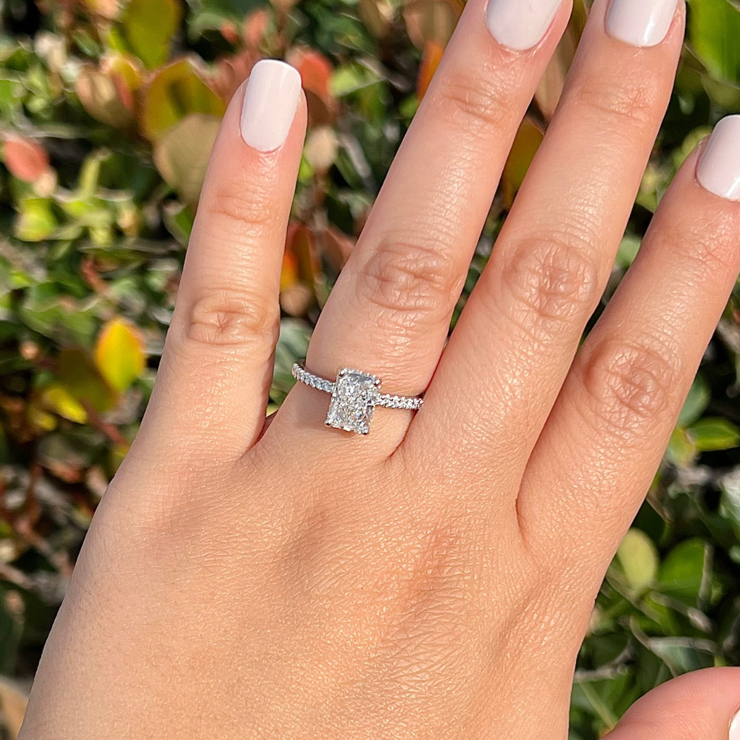 3 CT Radiant Cut Pave Engagement Ring - Lab Grown Diamond