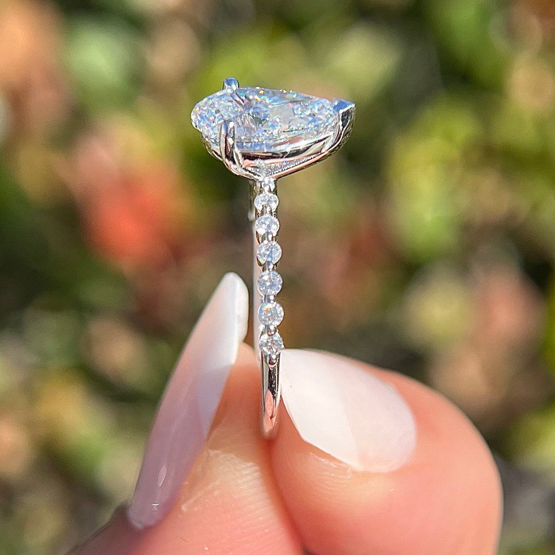 2 CT Pear Cut  Pave Engagement Ring - Lab Grown Diamond