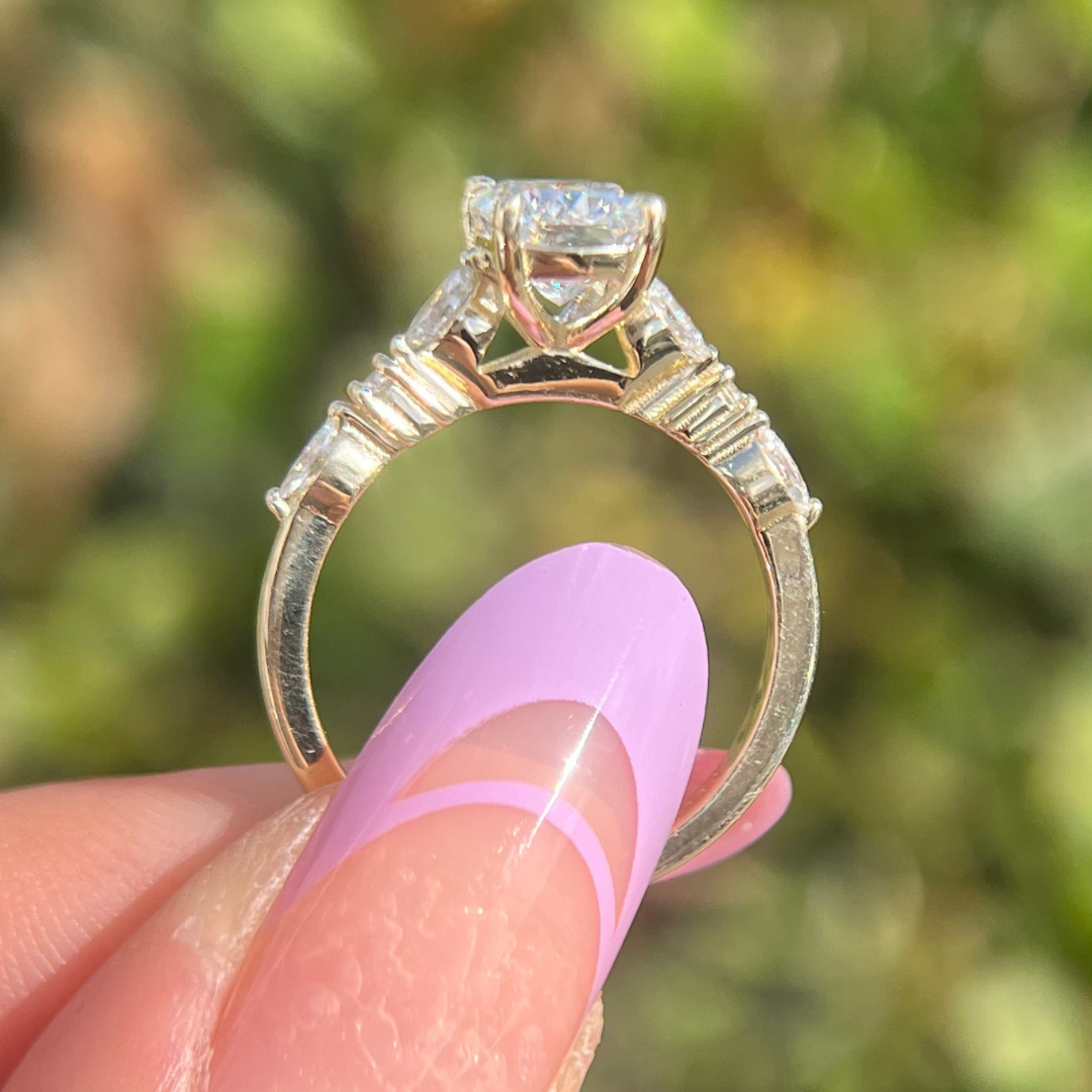2 CT Elongated Cushion Cut  Pave Engagement Ring - Lab Grown Diamond