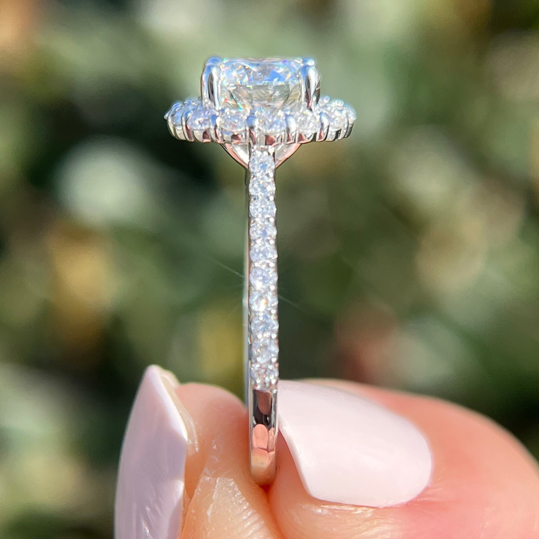 2 CT Round Cut Halo Pave Engagement Ring - Lab Grown Diamond