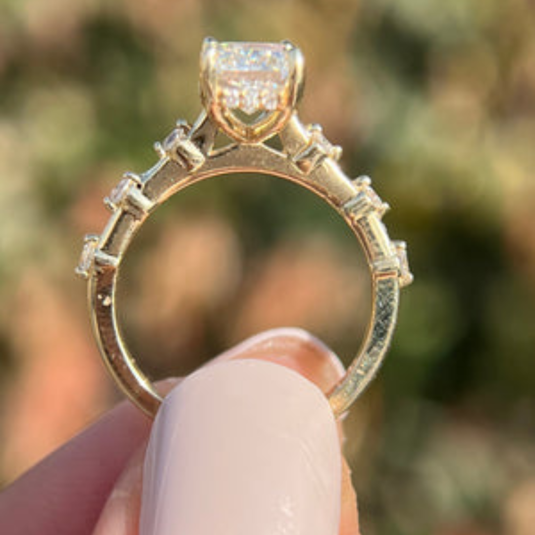 1 CT Radiant Cut Petite Pave Engagement Ring - Lab Grown Diamond