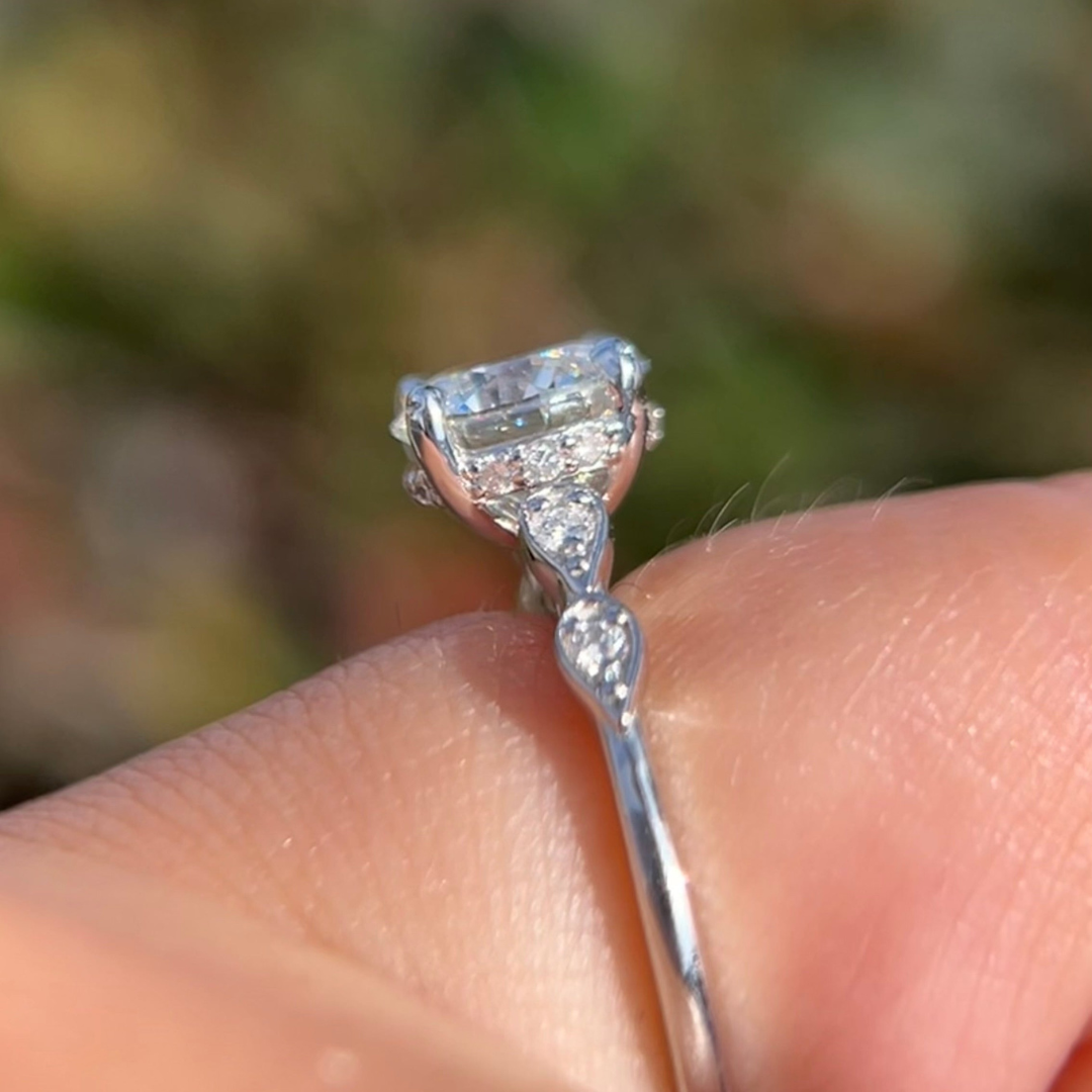 1 CT Round Cut Pave Engagement Ring - Moissanite Diamond
