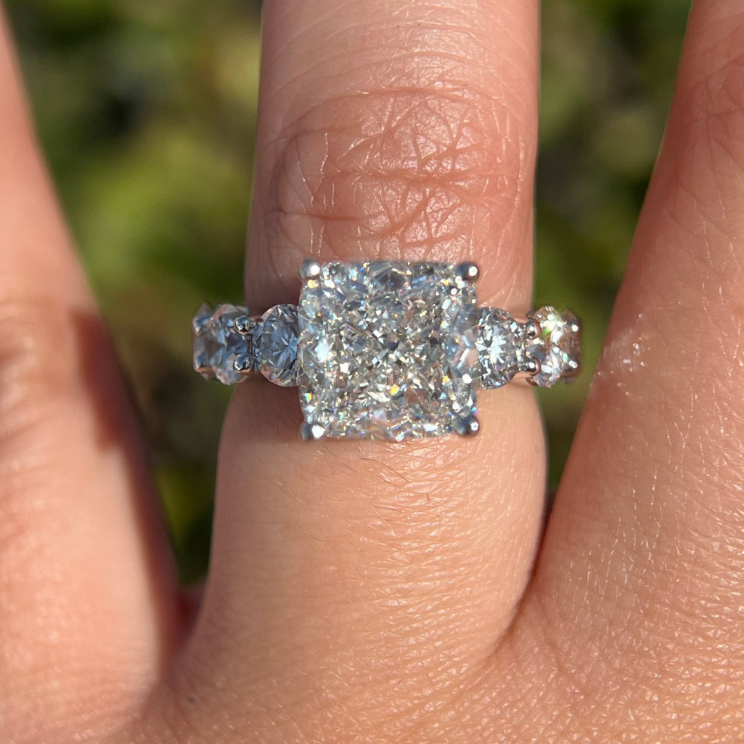 2 CT Cushion Cut Pave Engagement Ring - Lab Grown Diamond