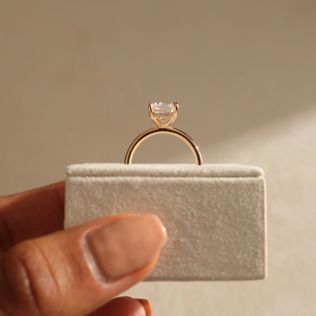 2 CT Emerald Cut Hidden Halo Diamond Engagement Ring - Lab Grown Diamond