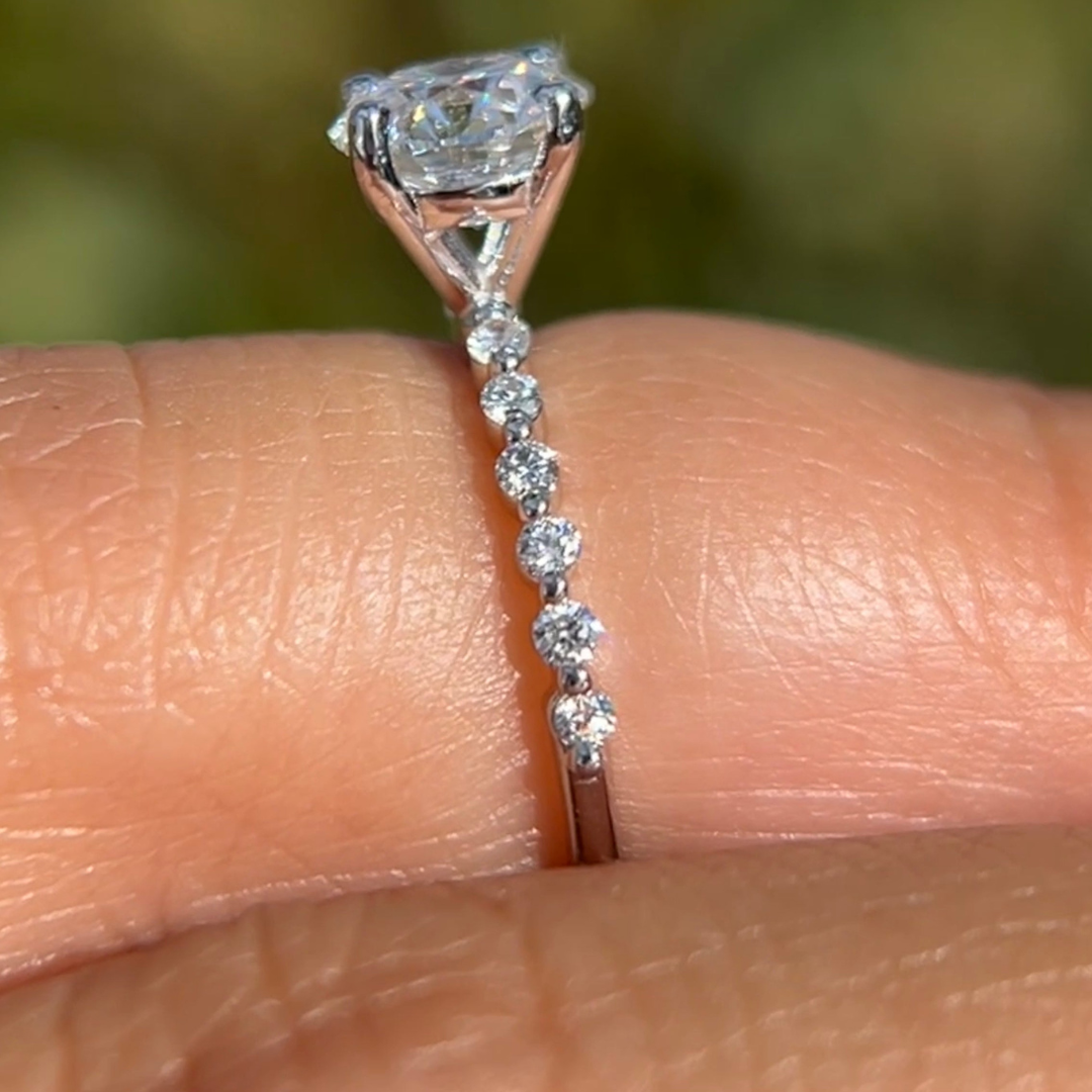 1 CT Round Cut Pave Engagement Ring - Moissanite Diamond