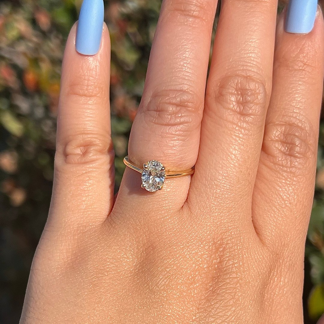 2 CT Oval Cut Solitaire Hidden Halo Engagement Ring - Lab Grown Diamond