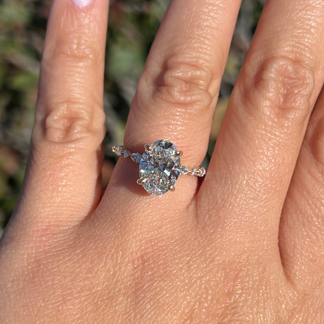 3 CT Oval Cut Pave Engagement Ring - Moissanite Diamond