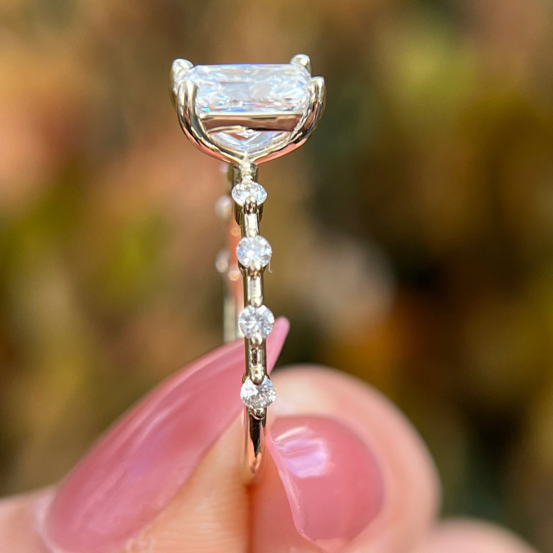1 CT Radiant Cut Petite Pave Engagement Ring - Lab Grown Diamond