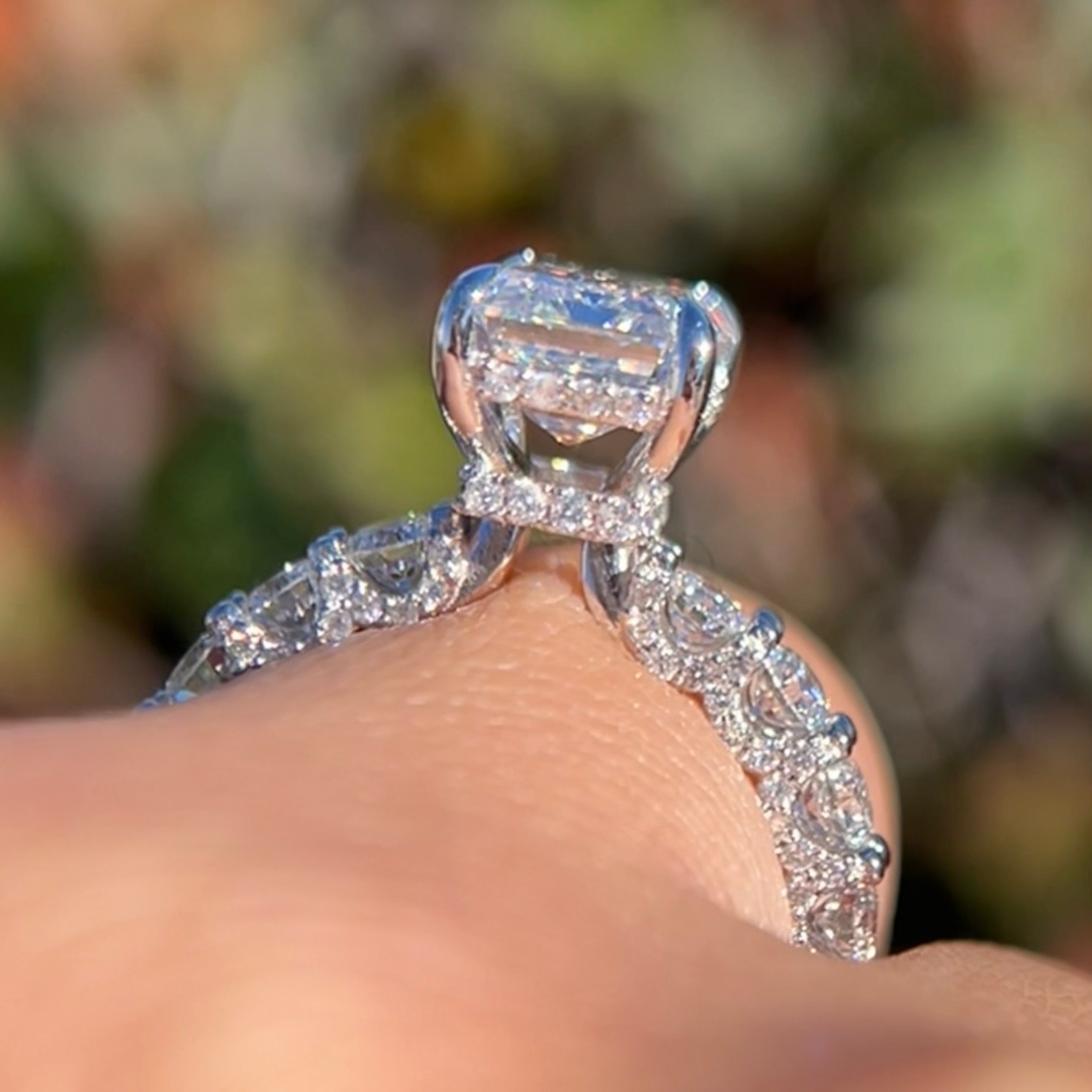 2 CT Emerald Pave Engagement Ring - Moissanite Diamond
