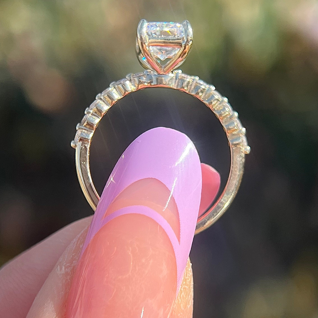 1 CT Radiant Cut Pave Engagement Ring - Lab Grown Diamond