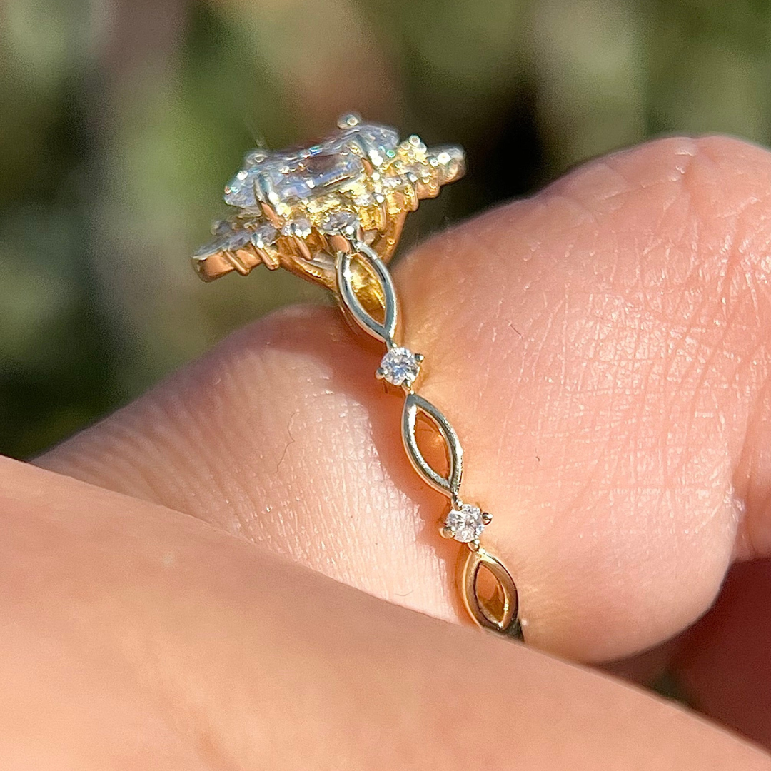 3 CT Oval Floral Halo Vintage Engagement Ring  - Lab Grown Diamond