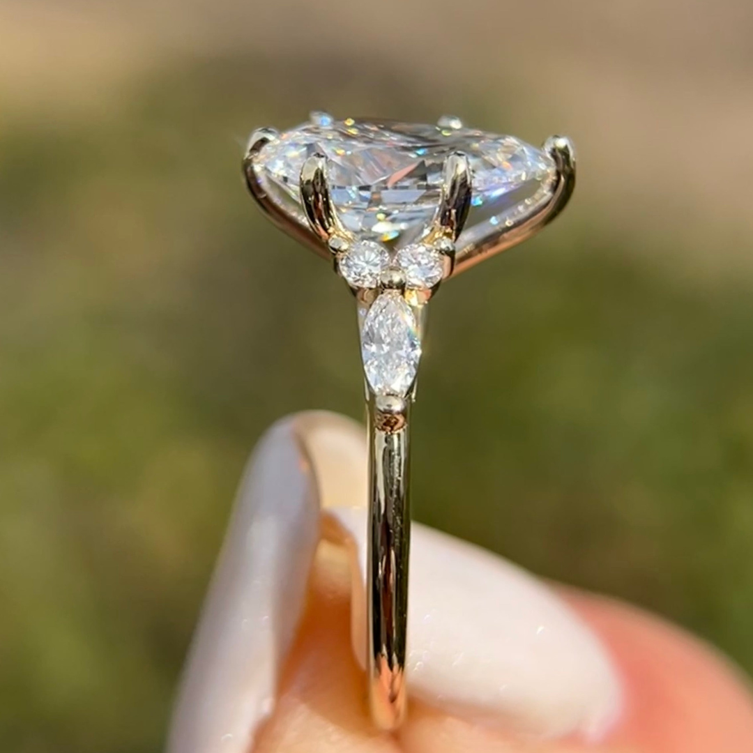 2 CT Pear Cut Three Stone Engagement Ring - Moissanite Diamond
