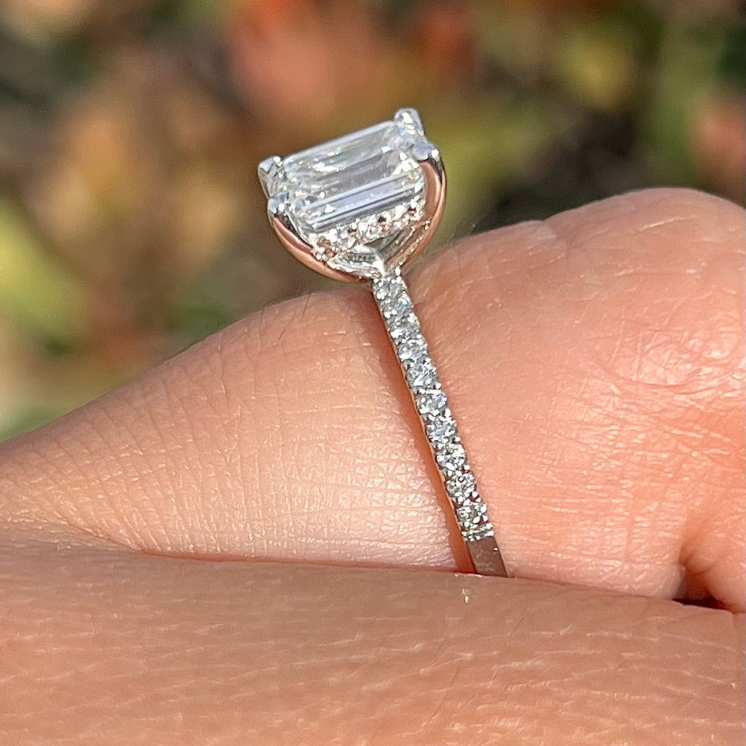 1 CT Emerald Cut Pave Engagement Ring - Lab Grown Diamond
