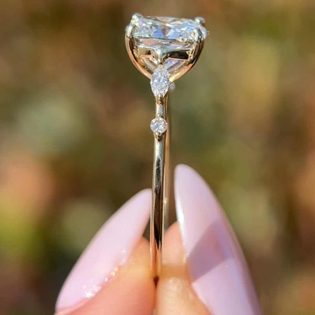1 CT Cushion Cut Pave Engagement Ring - Lab Grown Diamond