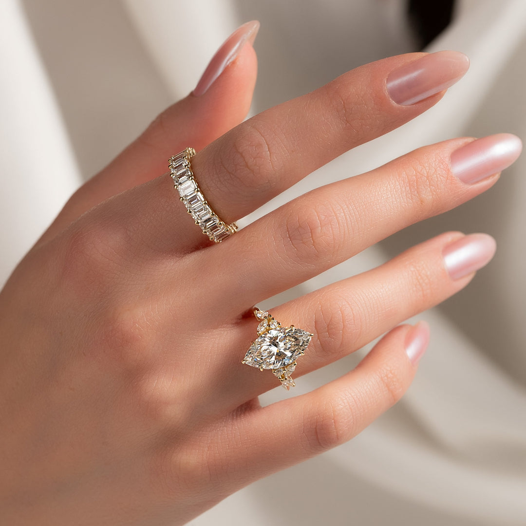 2 CT Marquise Cut Cluster Engagement Ring - Moissanite Diamond