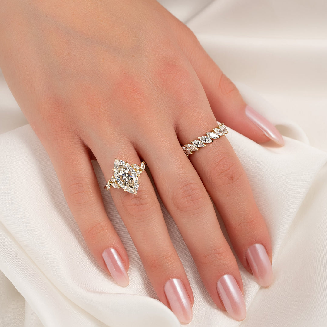 2 CT Marquise Cut Cluster Engagement Ring - Moissanite Diamond