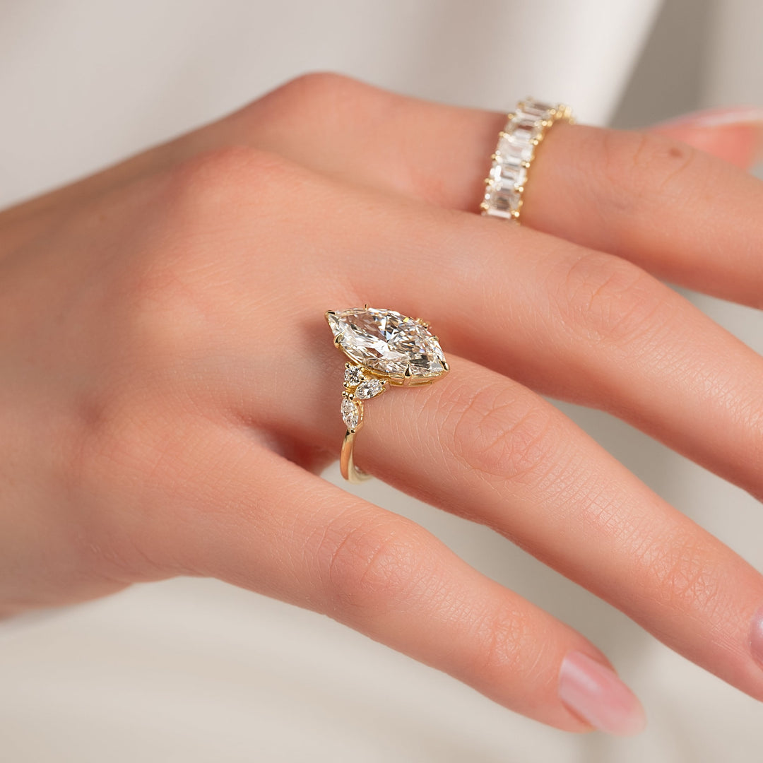 2 CT Marquise Cut Cluster Engagement Ring - Moissanite Diamond