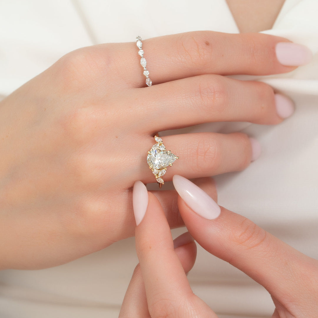 2 CT Pear Cut Cluster Engagement Ring - Moissanite Diamond