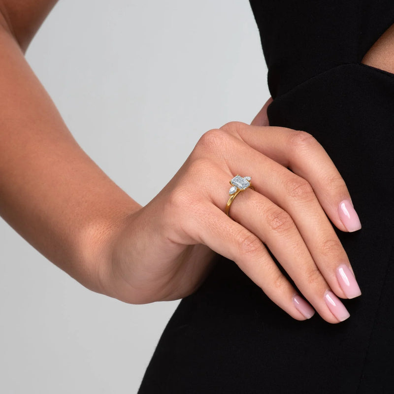 1 CT Emerald Cut Three Stone Engagement Ring - Moissanite Diamond