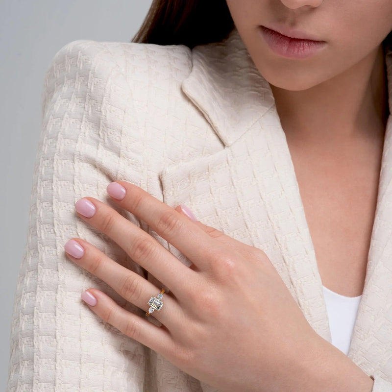 1 CT Emerald Cut Three Stone Engagement Ring - Moissanite Diamond