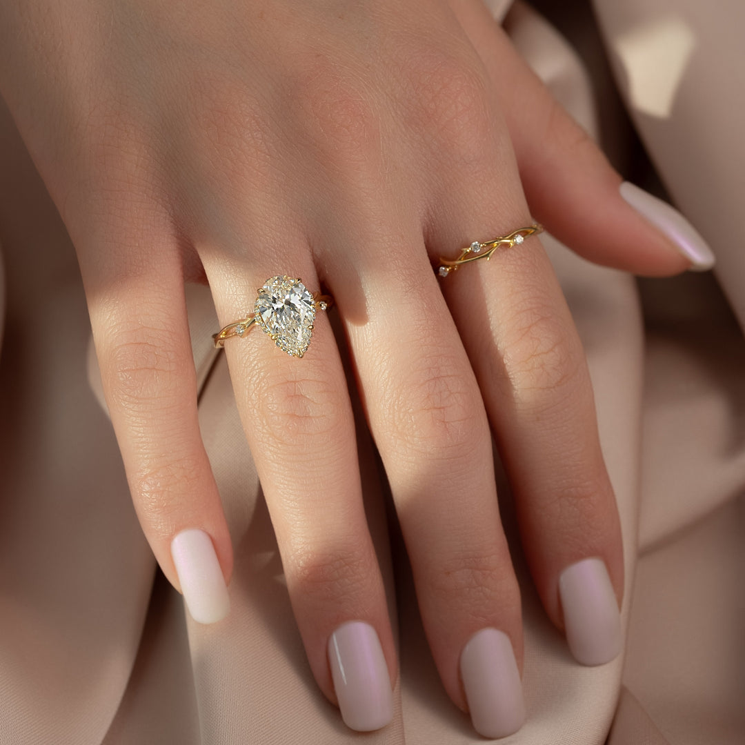 2 CT Pear Cut Halo Nature Inspired Engagement Ring - Moissanite Diamond