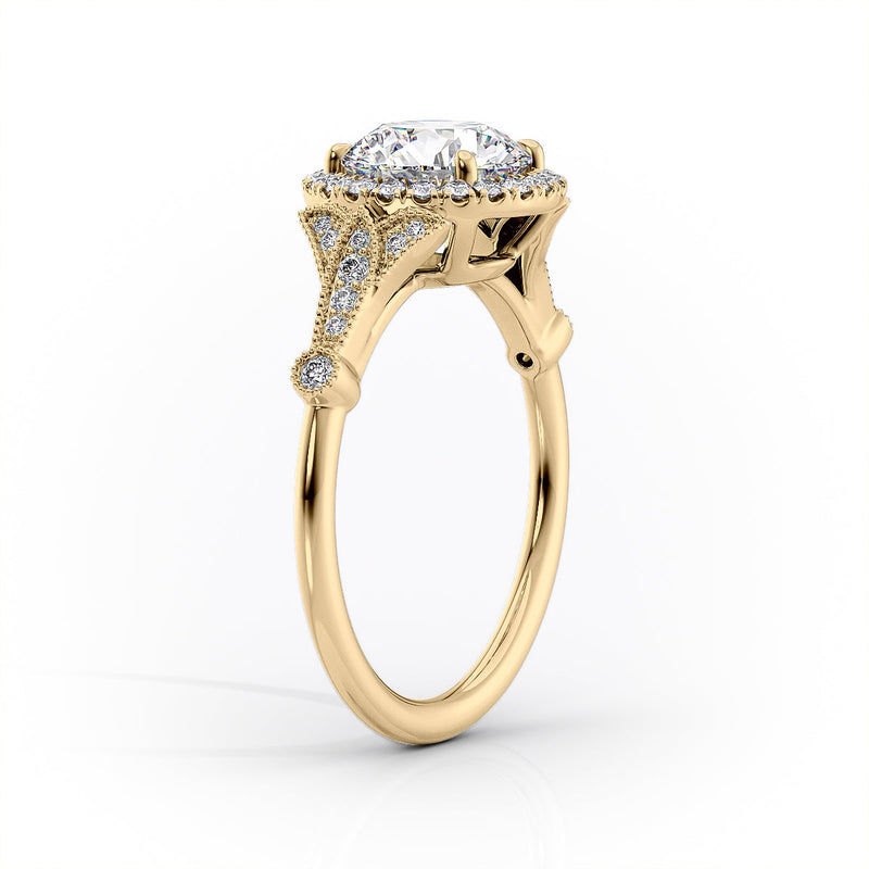 1 CT Emerald Cut Halo Vintage Engagement Ring - Moissanite Diamond