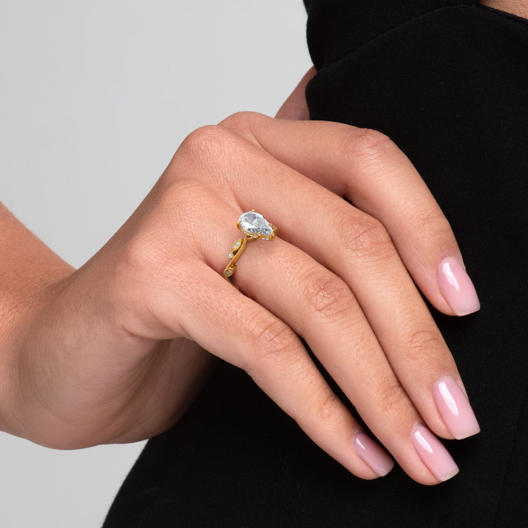 2 CT Pear Cut Milgrain Twig  Engagement Ring - Lab Grown Diamond