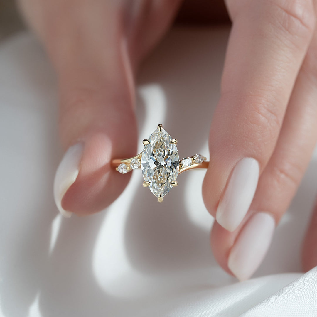 2 CT Marquise Cut Sweeping Engagement Ring - Moissanite Diamond