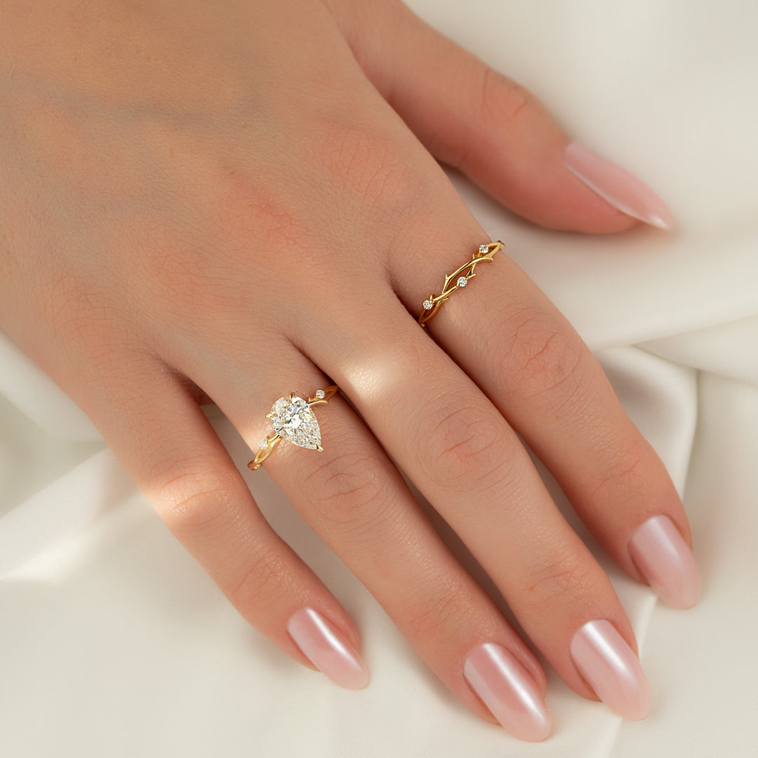 2 CT Pear Cut Nature Inspired Engagement Ring - Moissanite Diamond