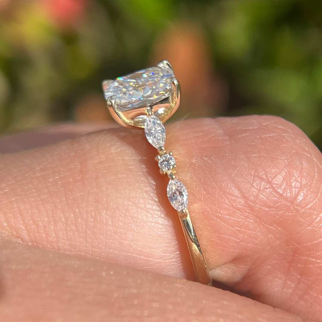 2 CT Elongated Cushion Cut  Pave Engagement Ring - Lab Grown Diamond