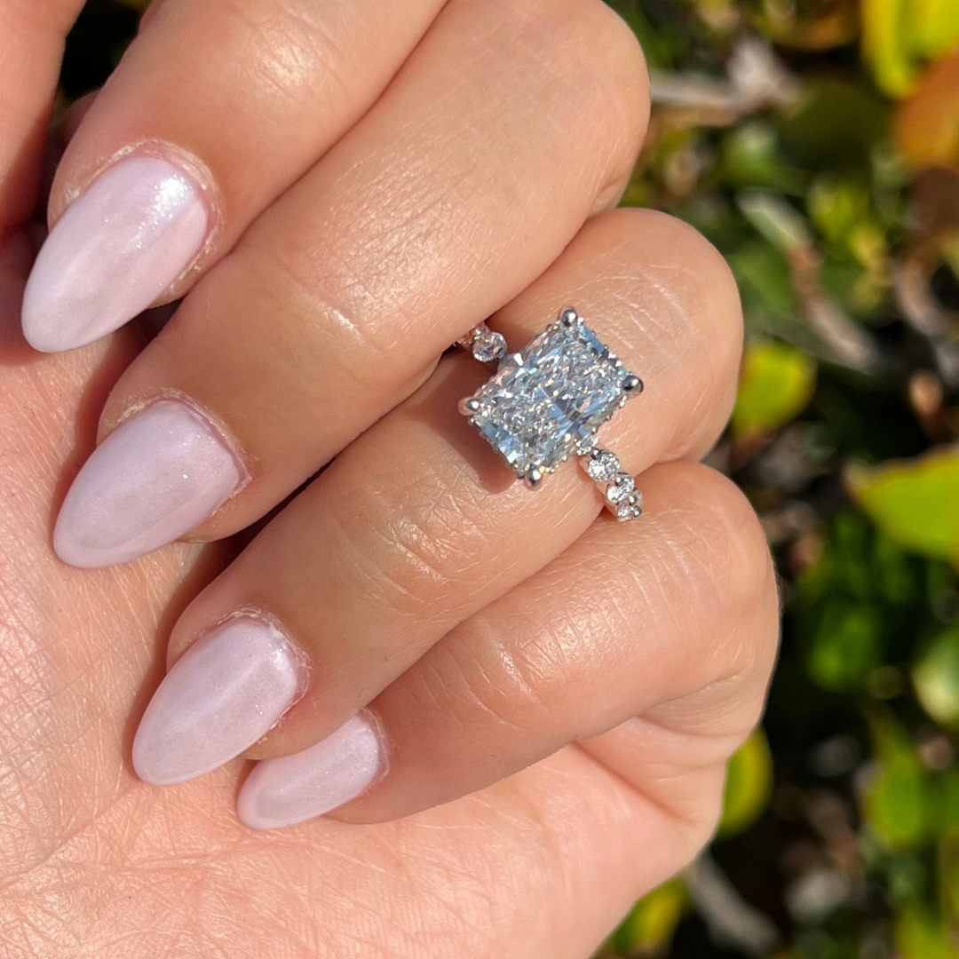 3 CT Radiant Cut Pave Engagement Ring - Lab Grown Diamond