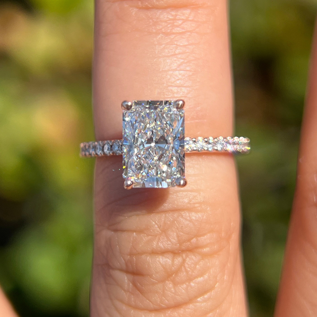 3 CT Radiant Cut Pave Engagement Ring - Lab Grown Diamond