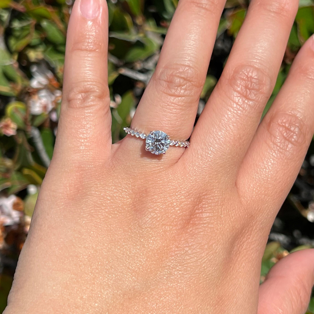 1 CT Round Cut Pave Engagement Ring - Lab Grown Diamond
