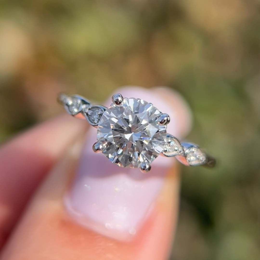 1 CT Round Cut Pave Engagement Ring - Moissanite Diamond