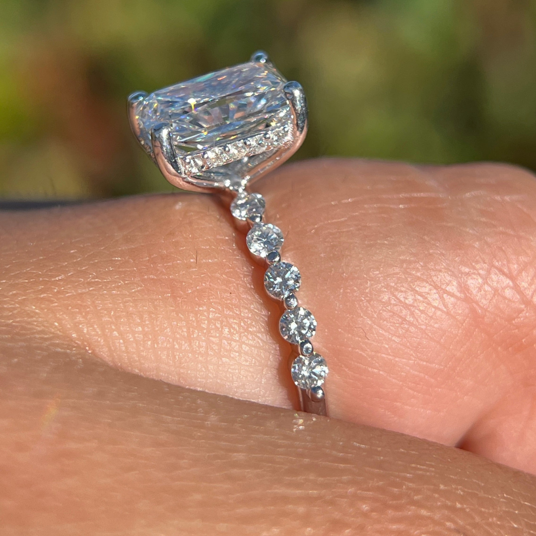 2 CT Radiant Cut Pave Engagement Ring - Moissanite Diamond
