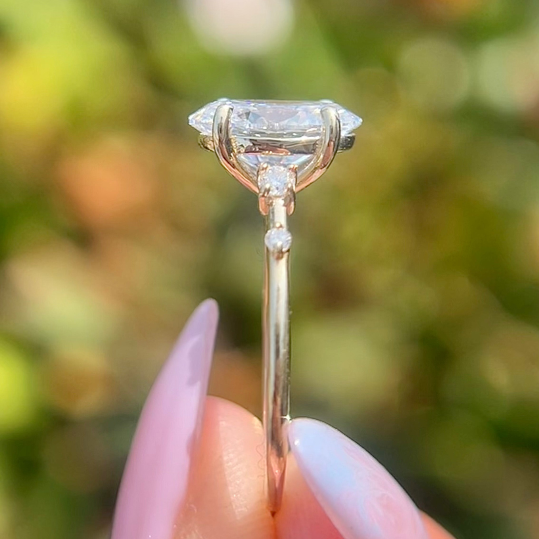 3 CT Oval Cut Petite Pave Engagement Ring - Lab Grown Diamond