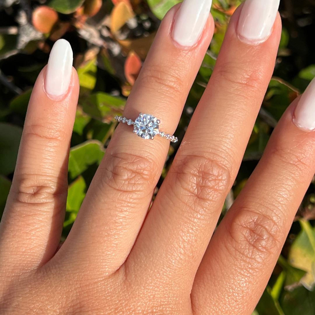 1 CT Round Cut Pave Engagement Ring - Moissanite Diamond