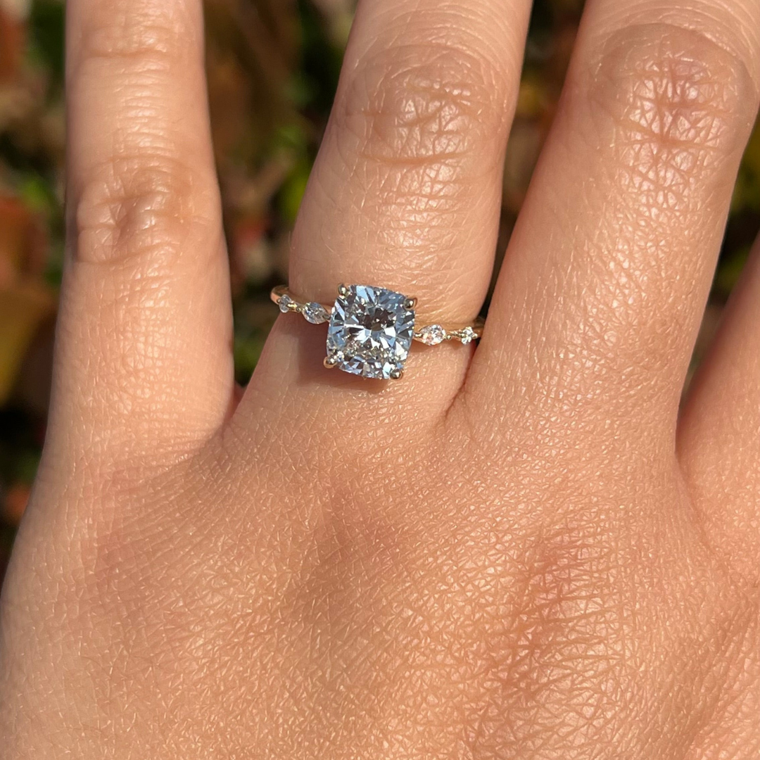 1 CT Cushion Cut Pave Engagement Ring - Lab Grown Diamond
