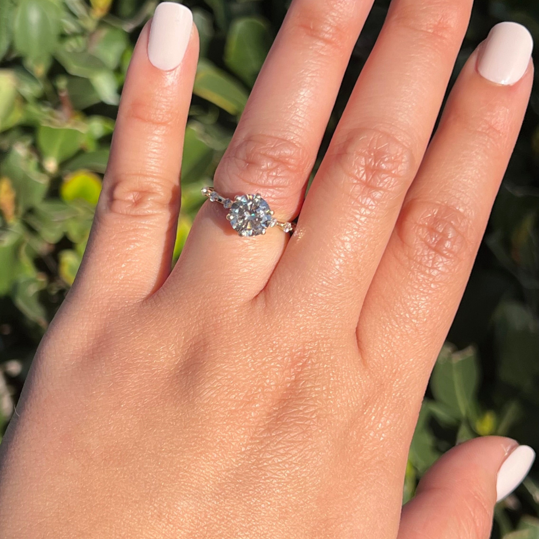 2 CT Round Cut Petite Pave Engagement Ring - Lab Grown Diamond